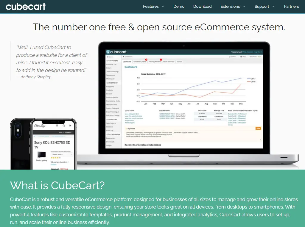 CubeCart online store administration and product management